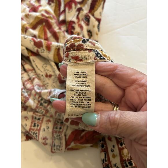 NWT Soft Surroundings Tunic Small Brown Fall Print Gold Button Side Knit Sleeves - Picture 10 of 14